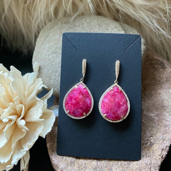 Ruby Drops Earrings 20ct Diamond Alternative Accents - Picture 1 of 7